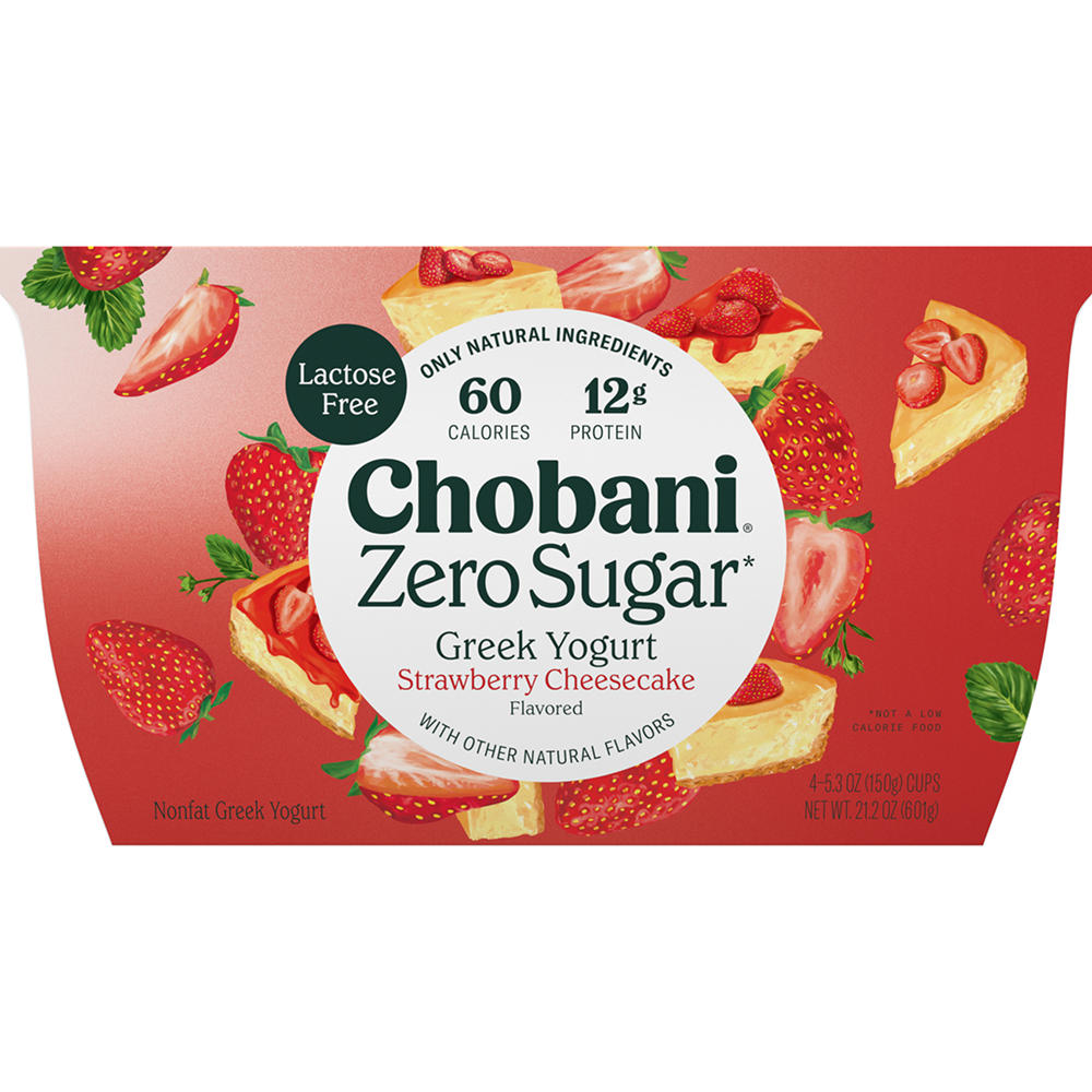 Chobani Zero Sugar Strawberry Cheesecake Greek Yogurt, 4 ct