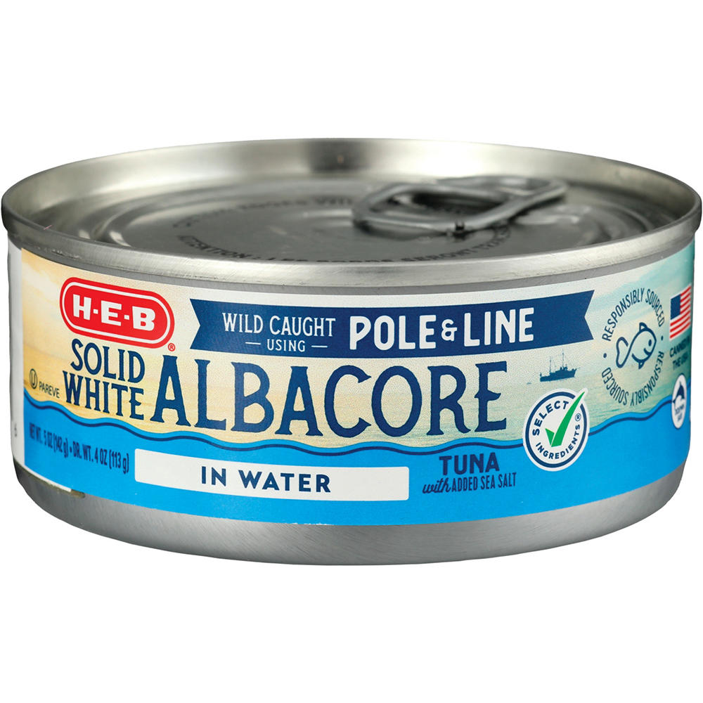 H-E-B Pole & Line Solid White Albacore Tuna in Water, 5 oz