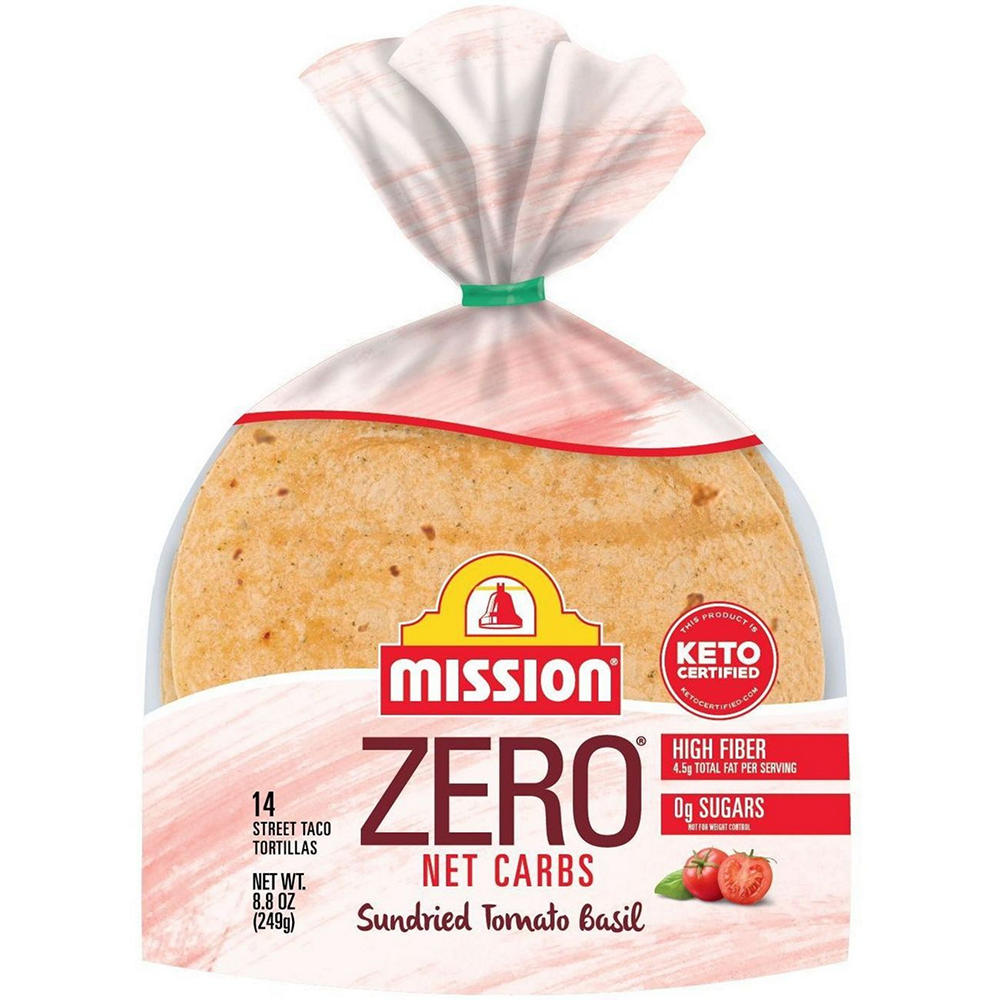 Mission Zero Net Carbs Sundried Tomato Basil Flour Tortillas, Street Taco Size, 14 ct
