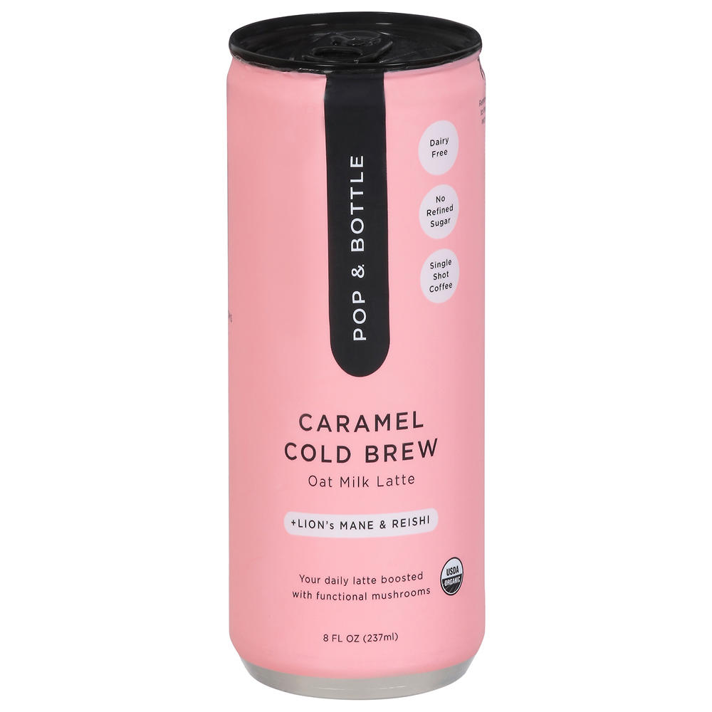Pop & Bottle +Lion's Mane & Reishi Caramel Cold Brew Oat Milk Latte, 8 oz