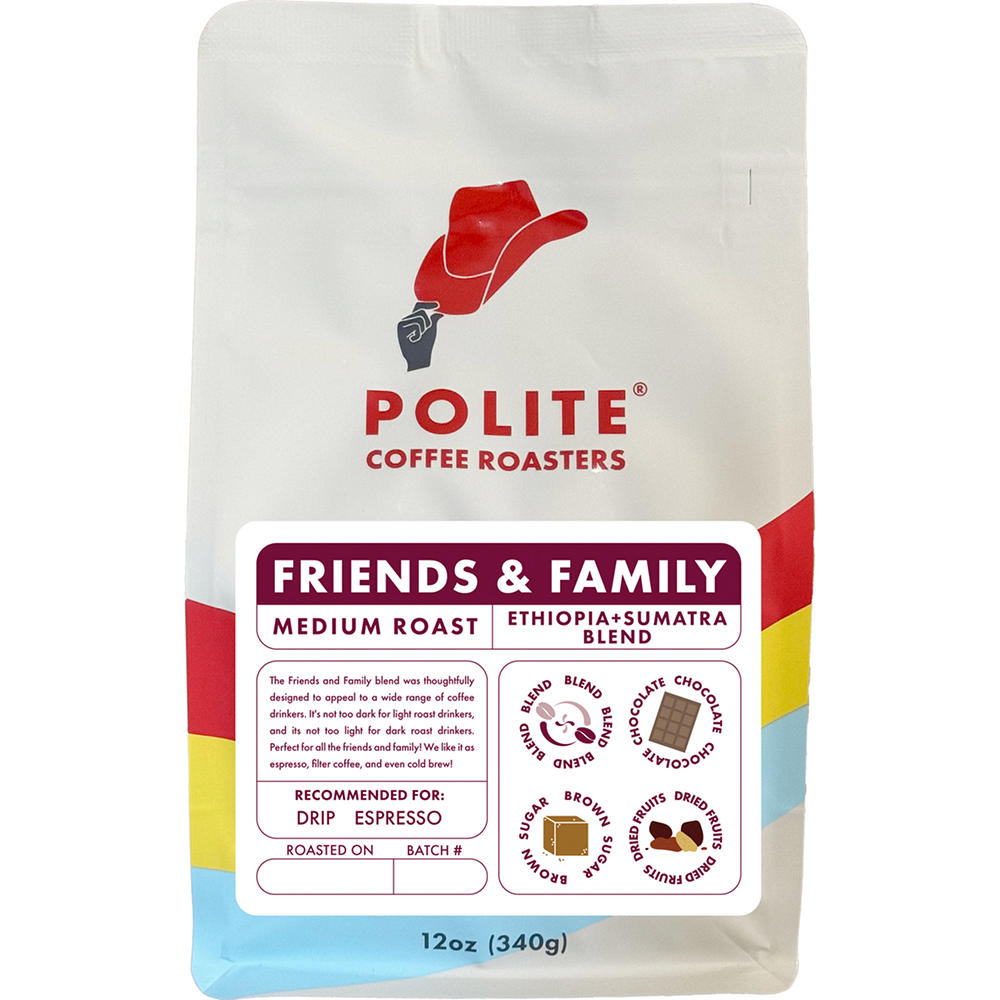 Polite Coffee Roasters Friends & Family Medium Roast Whole Bean Coffee, 12 oz