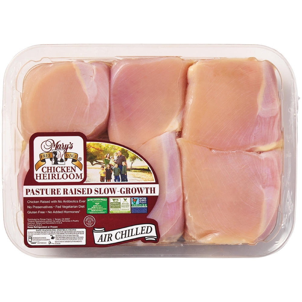 Mary's Free Range Heirloom Pasture Raised Boneless Skinless Chicken Thighs, Avg. 1.3 lbs
