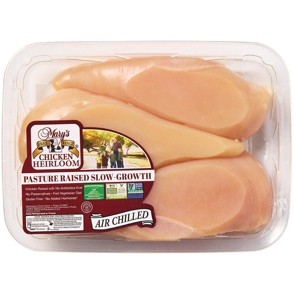 Mary's Free Range Heirloom Pasture Raised Boneless Skinless Chicken Breast, Avg. 1.5 lbs