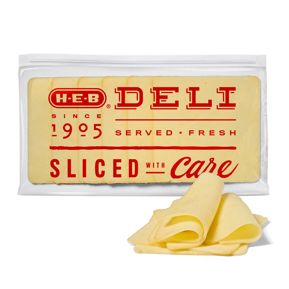 H-E-B Deli Post Oak Smoked Muenster Cheese, Sandwich Sliced, Avg. 0.5 lb