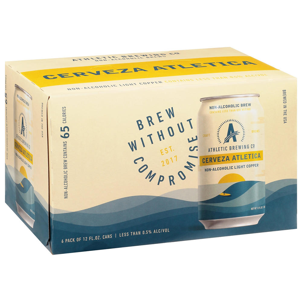 Athletic Brewing Co. Non Alcoholic Cerveza Atletica Craft Beer 6 pk Cans, 12 oz