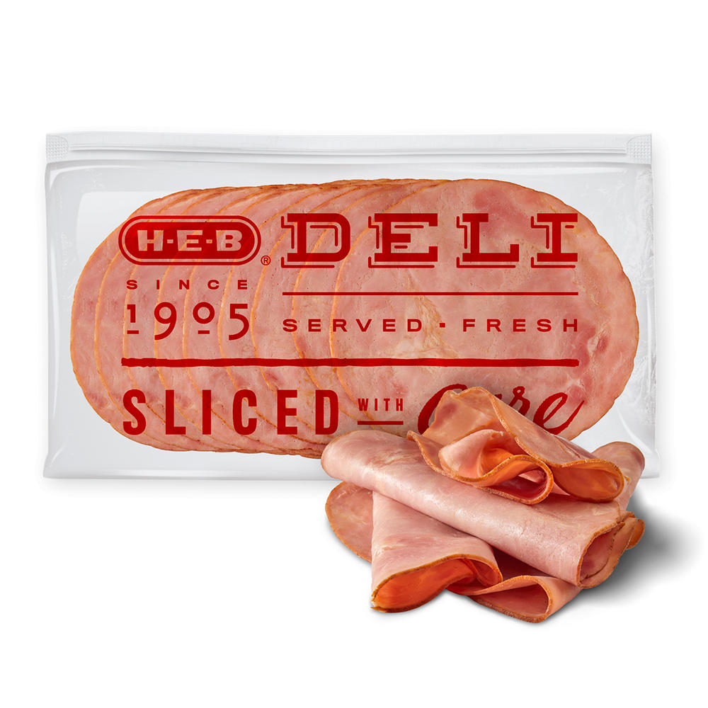 H-E-B Deli Mesquite-Smoked Uncured Ham, Sandwich Sliced, Avg. 0.5 lb