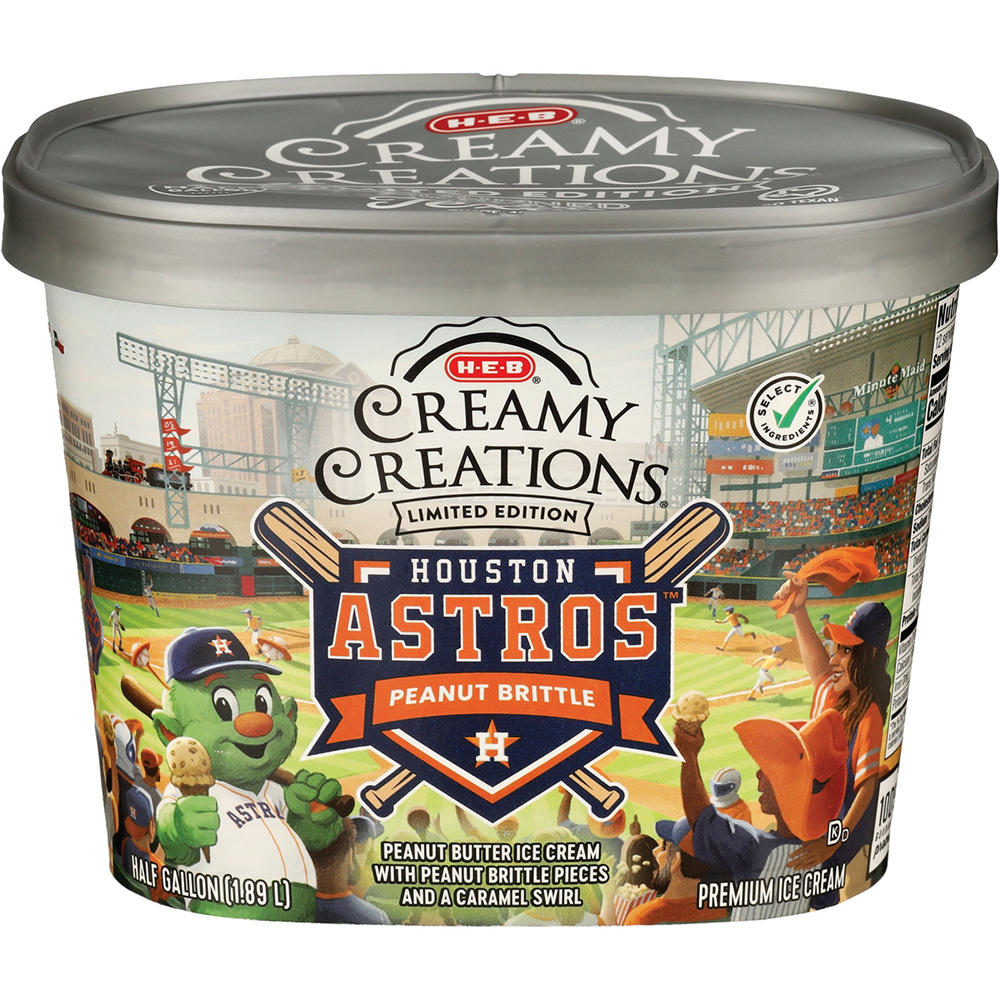 H-E-B Creamy Creations Houston Astros Peanut Brittle Ice Cream, 1/2 gal