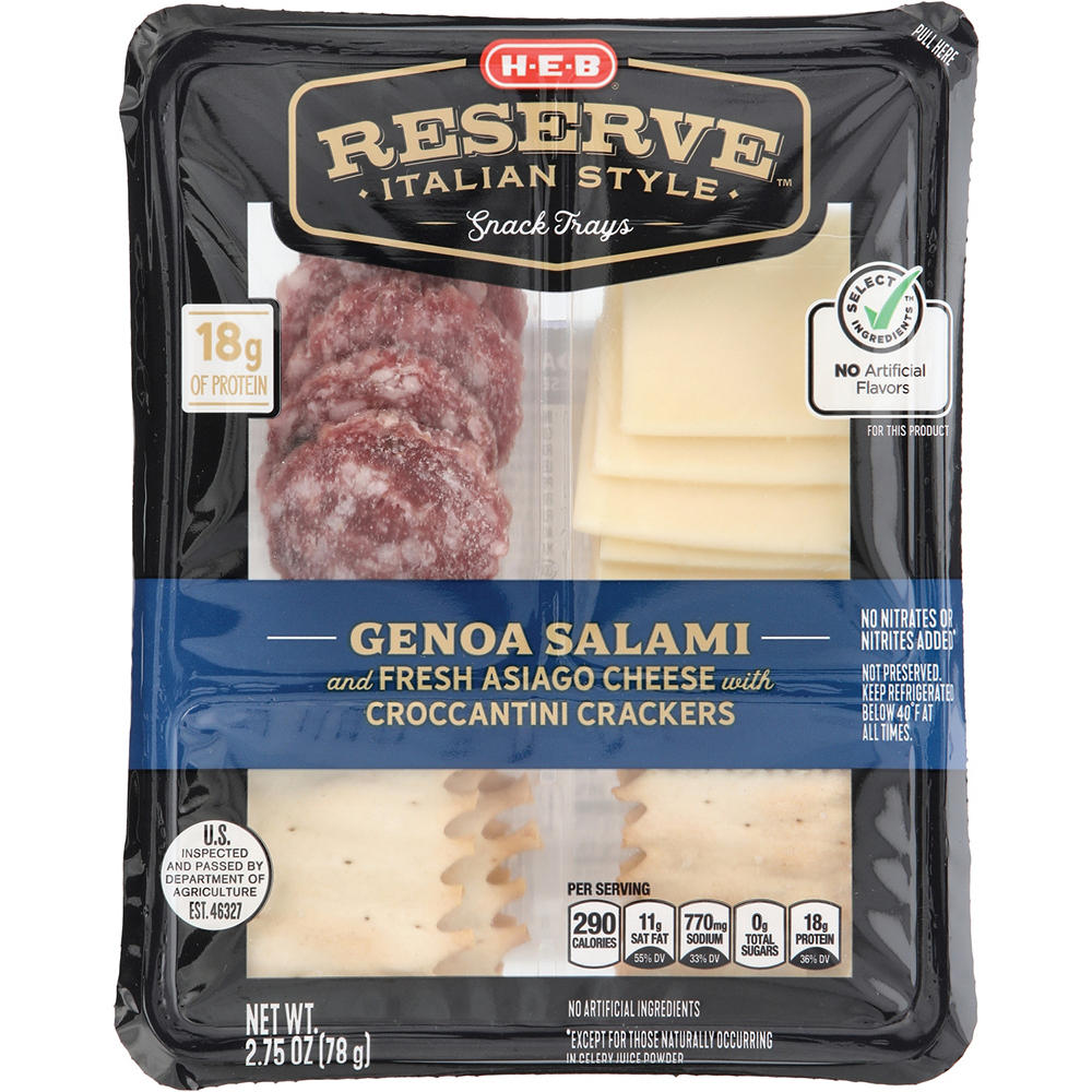 H-E-B Reserve Italian Style Snack Tray - Genoa Salami & Asiago Cheese, 2.75 oz
