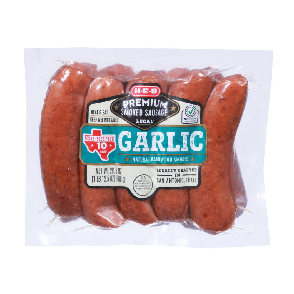 H-E-B Premium Smoked Sausage Links - Garlic - Texas-Size Pack, 10 ct