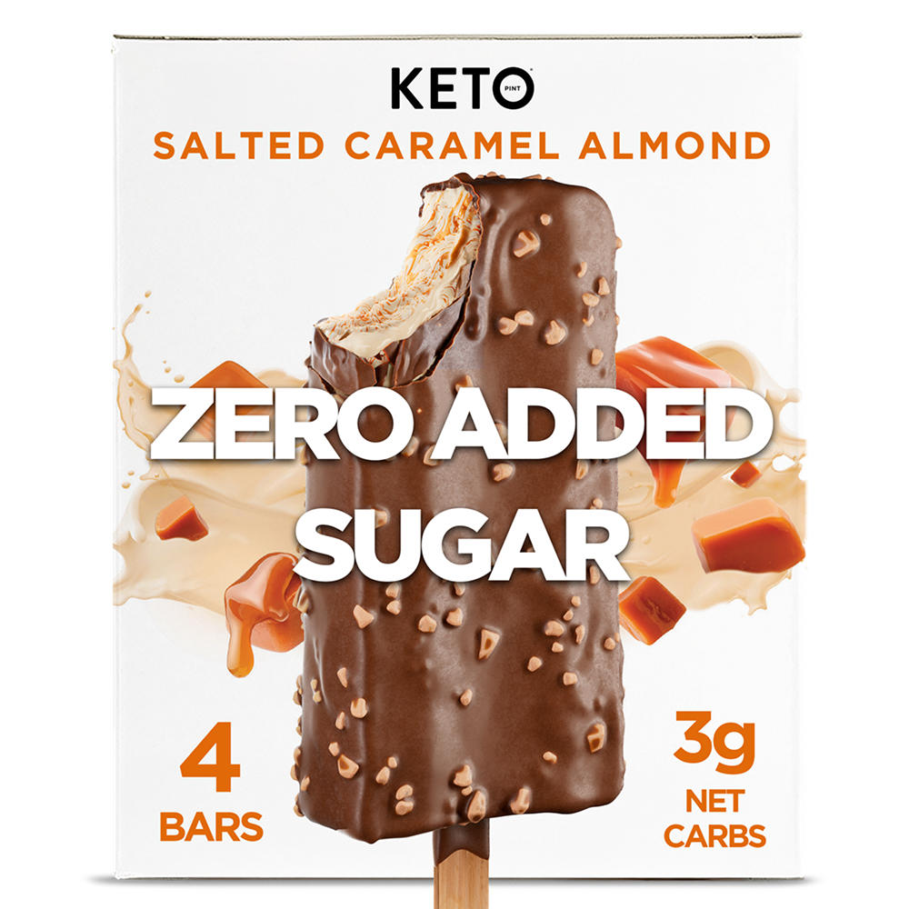 Keto Pint Zero Added Sugar Salted Caramel Almond Ice Cream Bars, 4 ct