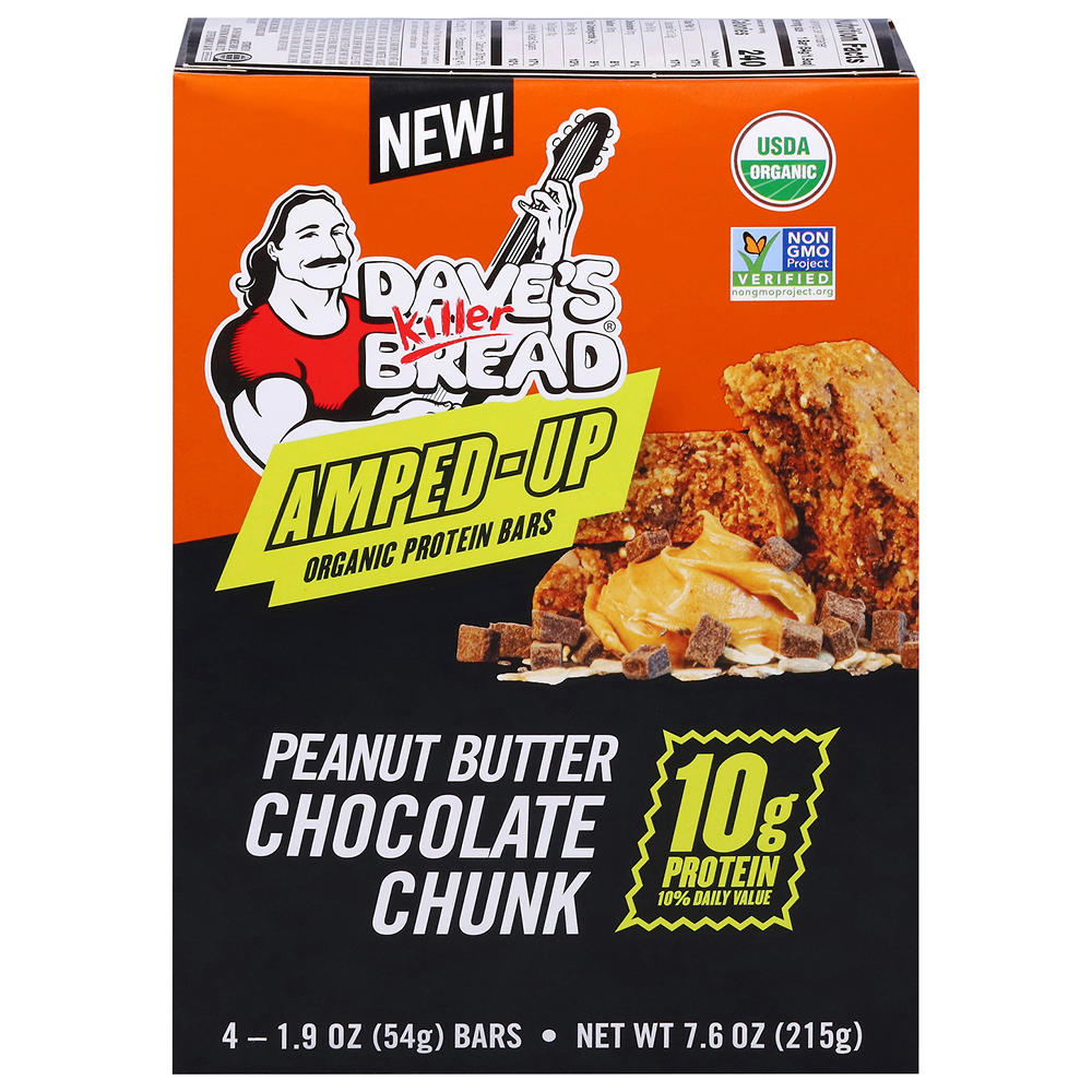 Dave's Killer Bread 10g Protein Amped-Up Bars - Peanut Butter Chocolate Chunk, 4 ct