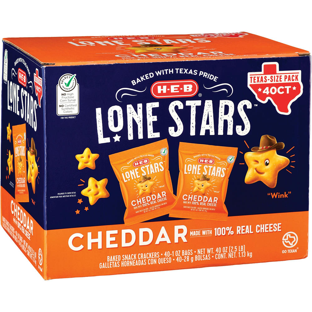 H-E-B Cheddar Lone Stars Baked Snack Crackers 1 oz Bags - Texas-Size Pack, 40 ct