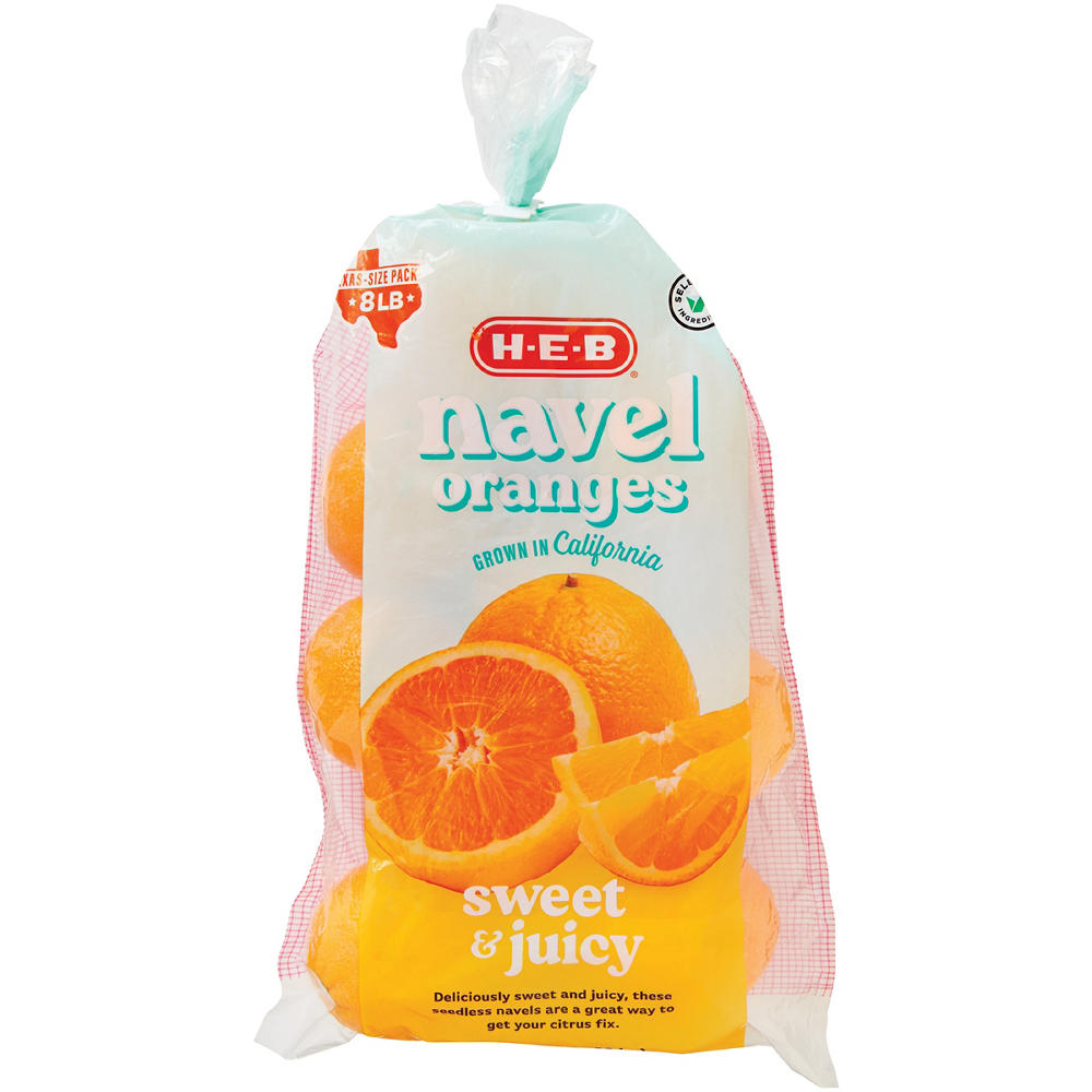H-E-B Fresh Seedless Navel Oranges - Texas-Size Pack, 8 lb bag