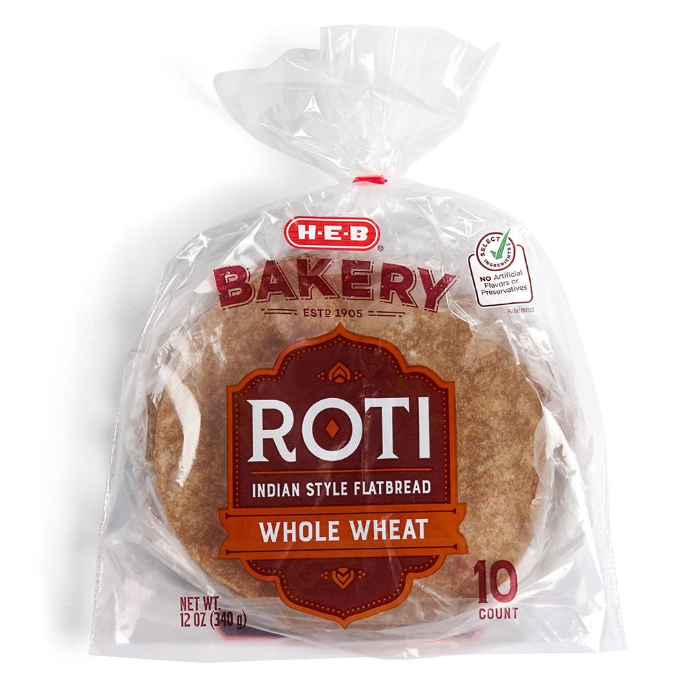 H-E-B Bakery Whole Wheat Roti Indian Style Flatbread, 10 ct
