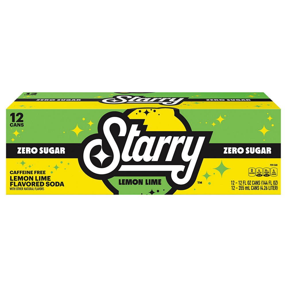 Starry Zero Sugar Lemon Lime Soda Soft Drink 12 pk Cans, 12 oz