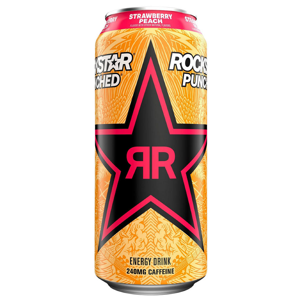 Rockstar Punched Strawberry Peach Energy Drink, 16 oz