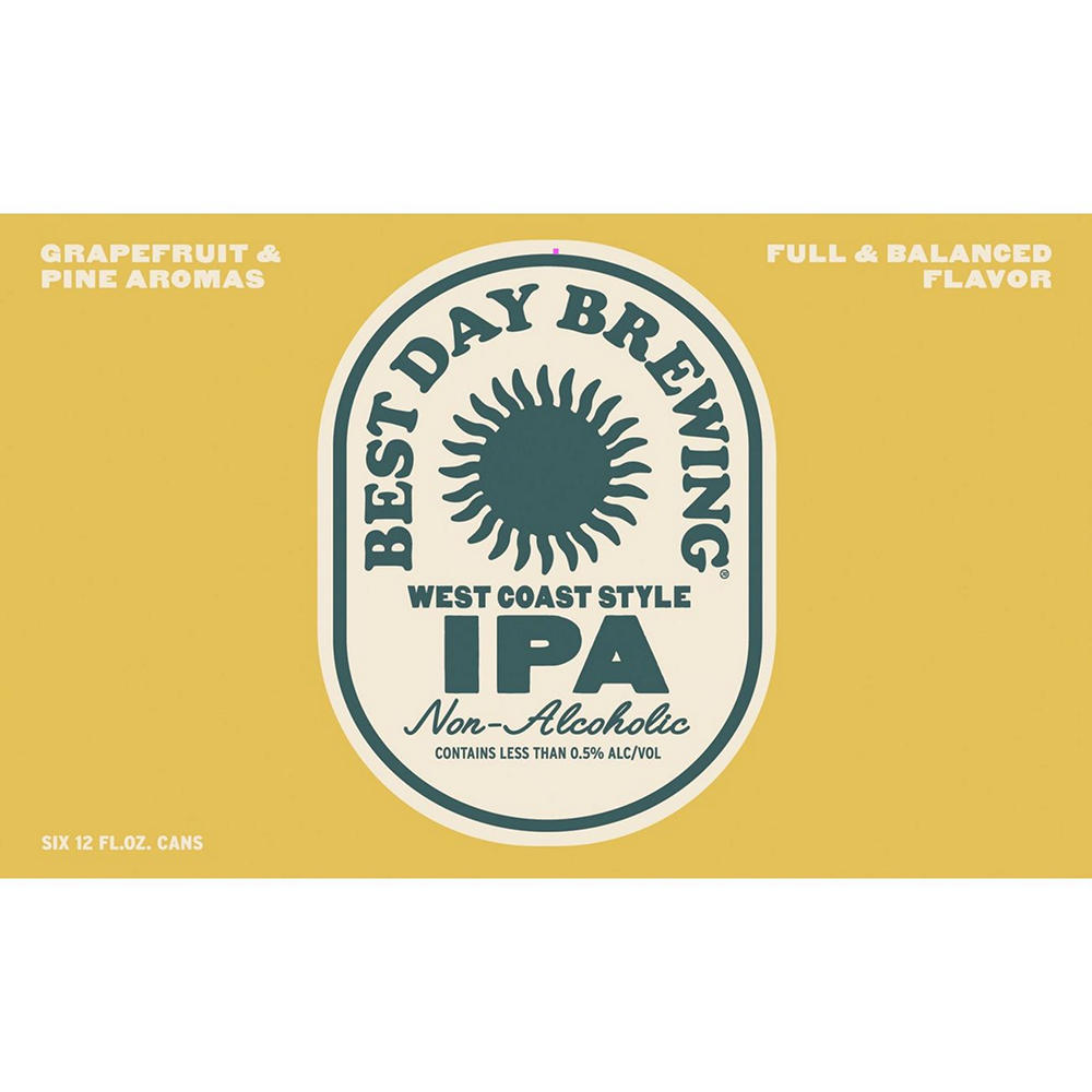 Best Day Brewing Non Alcoholic West Coast IPA Craft Beer 6 pk Cans, 12 oz
