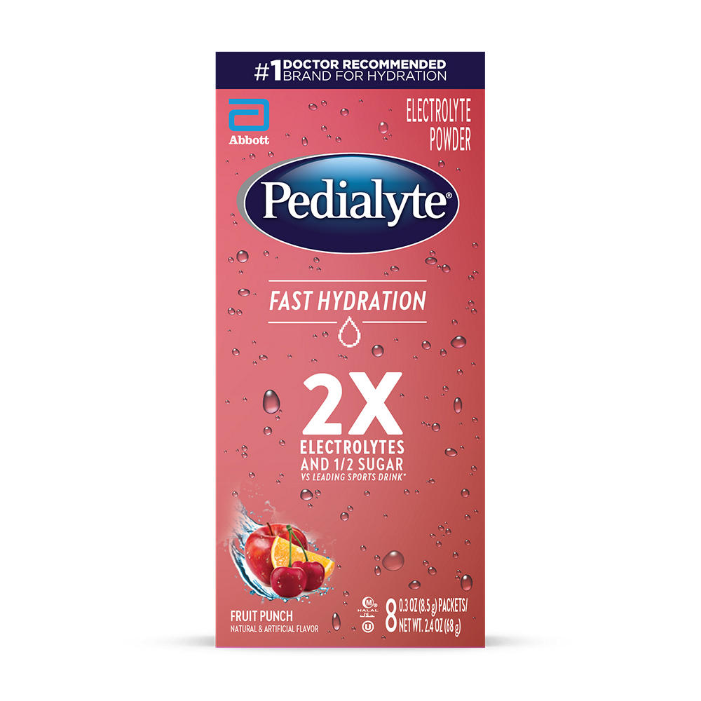 Pedialyte Fast Hydration Electrolyte Drink Mix - Fruit Punch, 8 ct