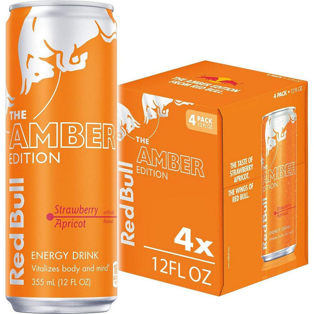 Red Bull Amber Edition Strawberry Apricot Energy Drink 4 pk Cans, 12 oz