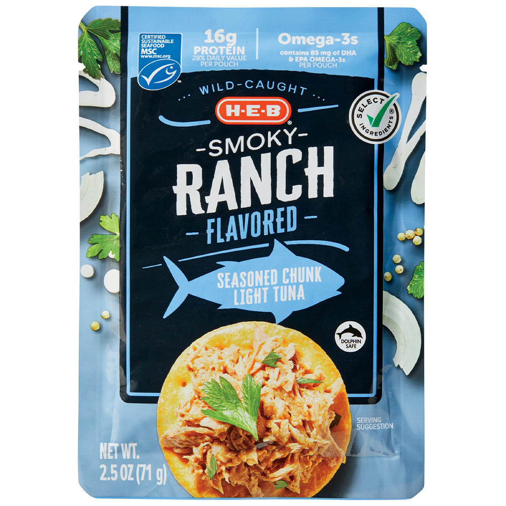H-E-B Wild Caught Seasoned Chunk Light Tuna Pouch - Smoky Ranch, 2.5 oz
