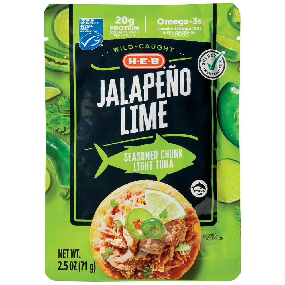 H-E-B Seasoned Wild Caught Chunk Light Tuna Pouch - Jalapeño Lime, 2.5 oz