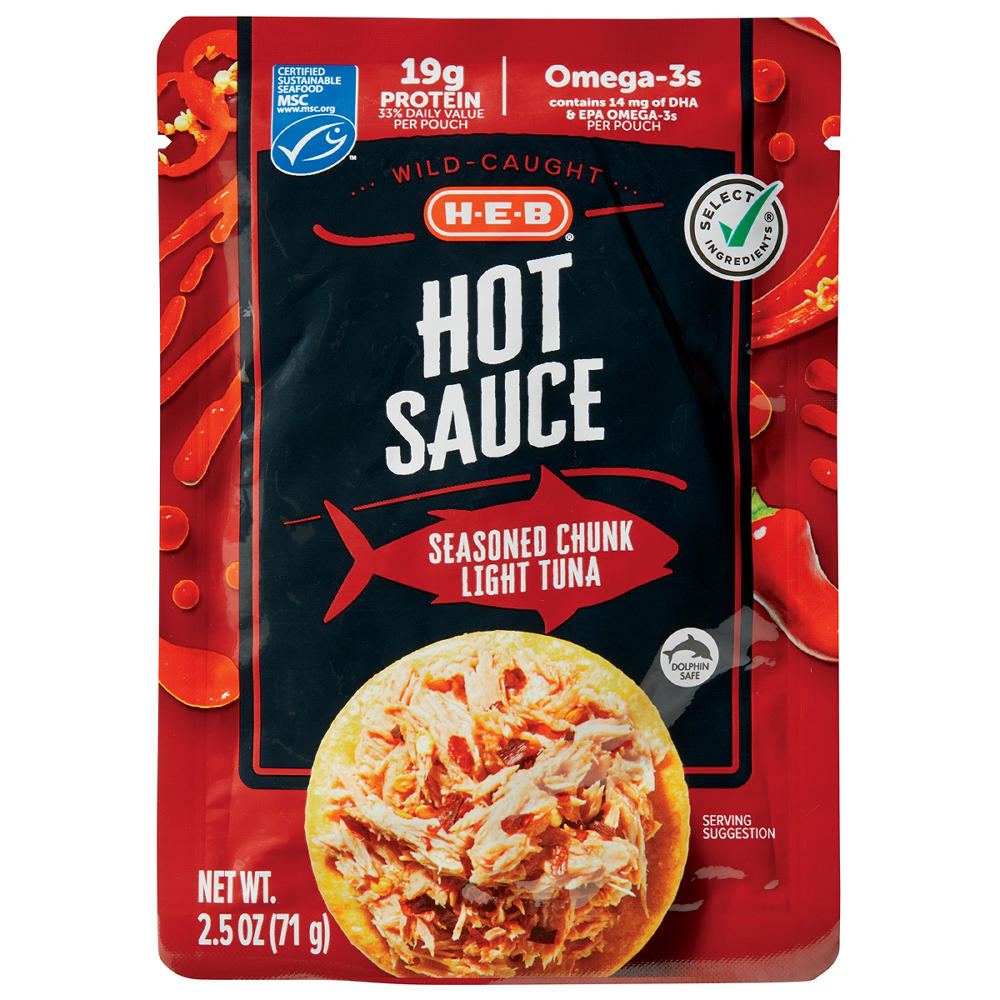 H-E-B Wild Caught Seasoned Chunk Light Tuna Pouch - Hot Sauce, 2.5 oz