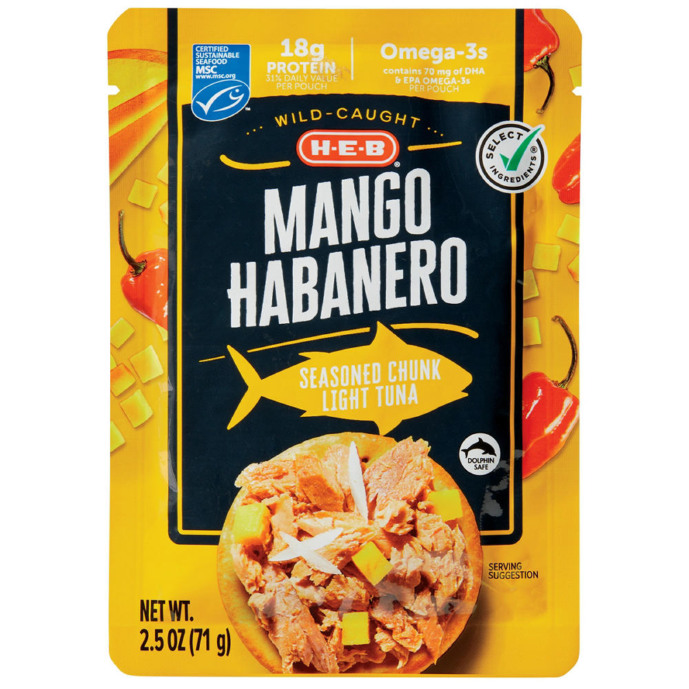 H-E-B Wild Caught Seasoned Chunk Light Tuna Pouch - Mango Habanero, 2.5 oz