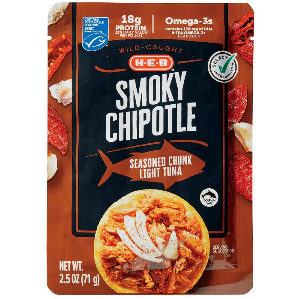 H-E-B Wild Caught Seasoned Chunk Light Tuna Pouch - Smoky Chipotle, 2.5 oz