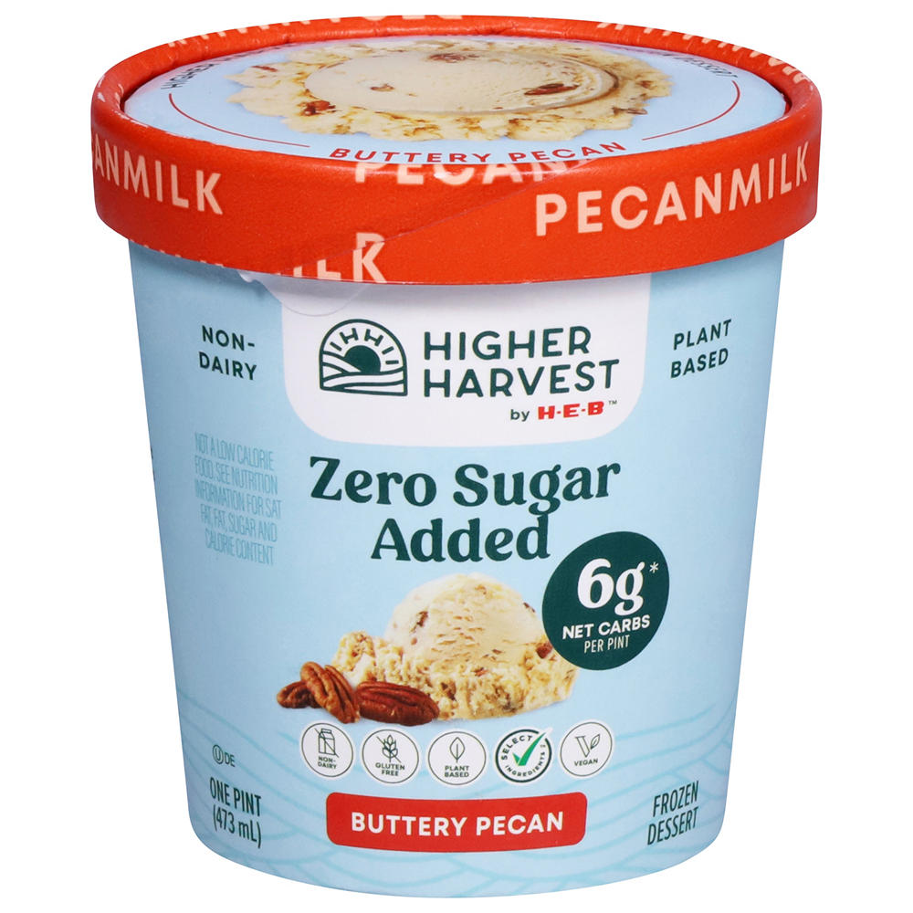 Higher Harvest by H-E-B Zero Sugar Added Buttery Pecan Non-Dairy Frozen Dessert, 1 pt