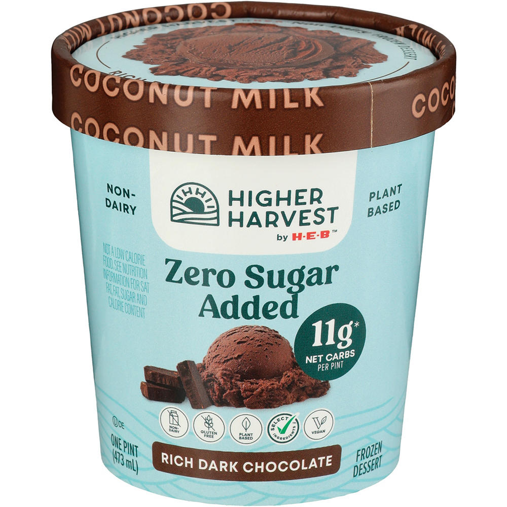 Higher Harvest by H-E-B Zero Sugar Added Rich Dark Chocolate Non-Dairy Frozen Dessert, 1 pt