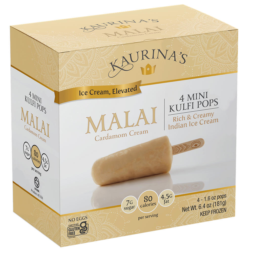 Kaurina's Mini Kulfi Indian Ice Cream Pops - Malai Cardamom Cream, 4 ct
