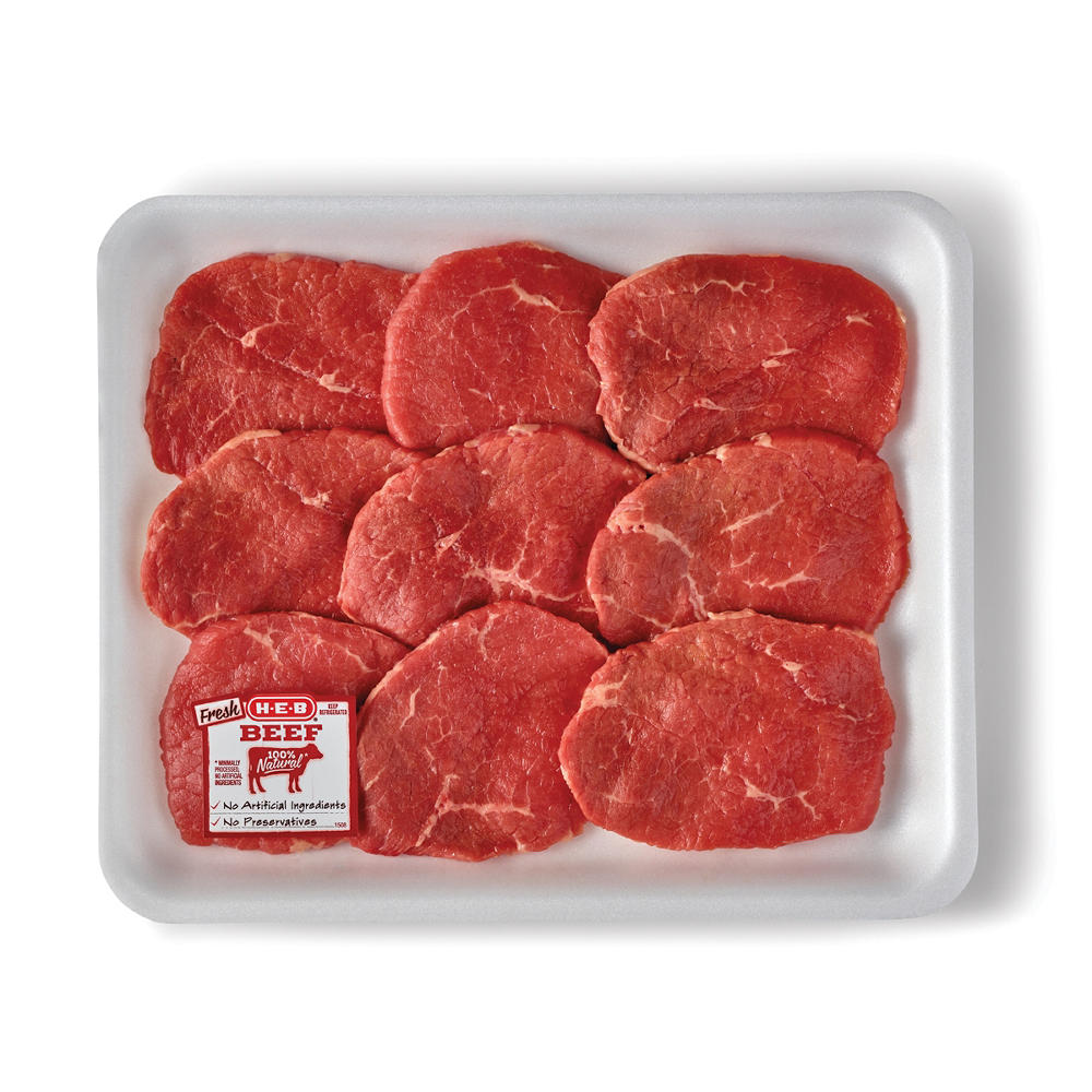H-E-B Boneless Beef Eye of Round Steaks, Thin Cut - USDA Select - Value Pack, Avg. 1.49 lbs