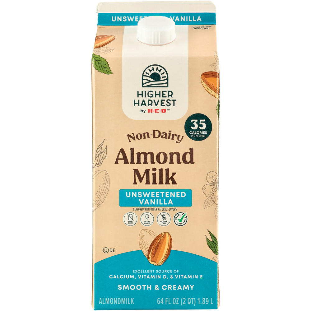 Higher Harvest by H-E-B Non-Dairy Unsweetened Vanilla Almond Milk, 1/2 gal