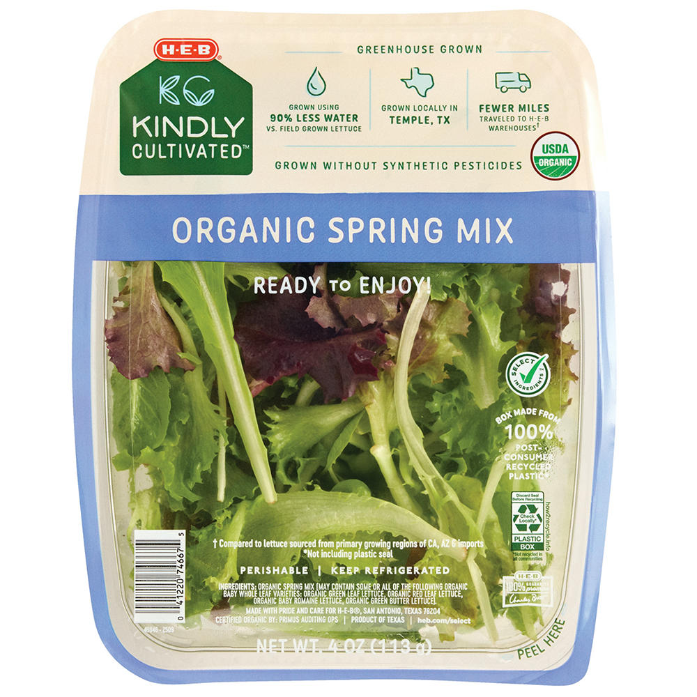 H-E-B Kindly Cultivated Fresh Organic Spring Mix Lettuce, 4 oz