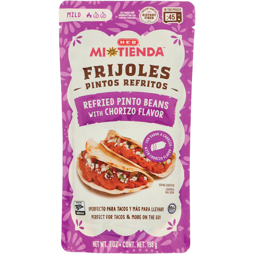 H-E-B Mi Tienda Microwavable Refried Pinto Beans – Chorizo Flavor, 7 oz
