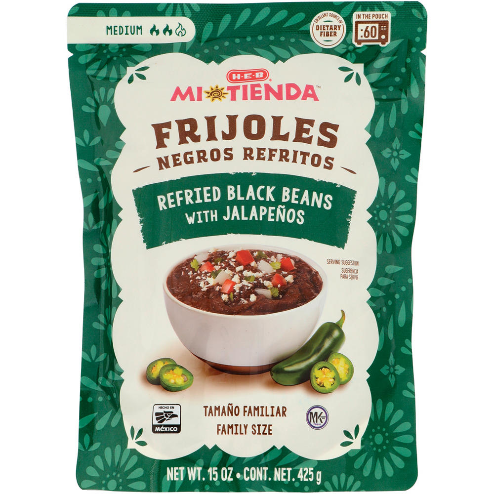 H-E-B Mi Tienda Microwavable Refried Black Beans – Jalapeño, 15 oz