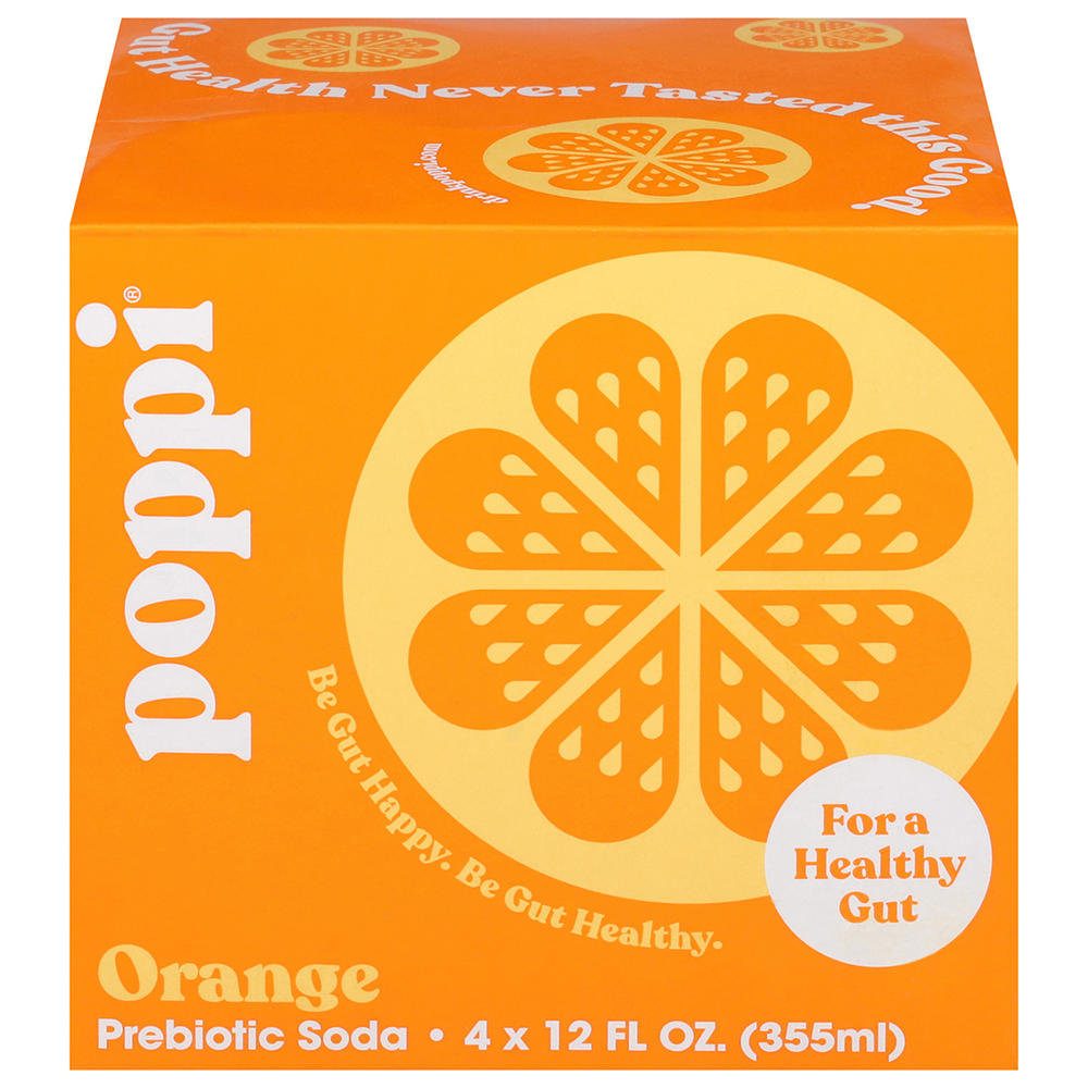 poppi Prebiotic Soda 4 pk Cans - Orange, 12 oz