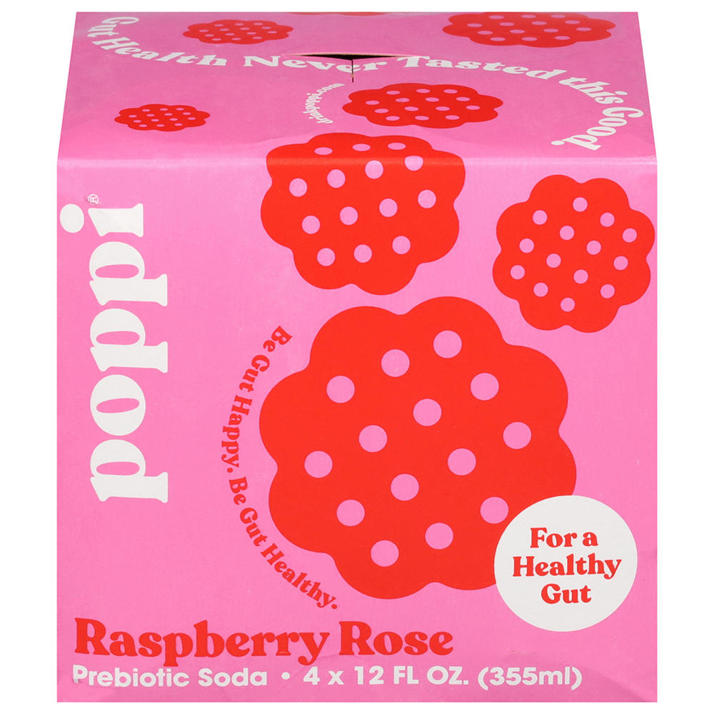 poppi Prebiotic Soda 4 pk Cans - Raspberry Rose, 12 oz