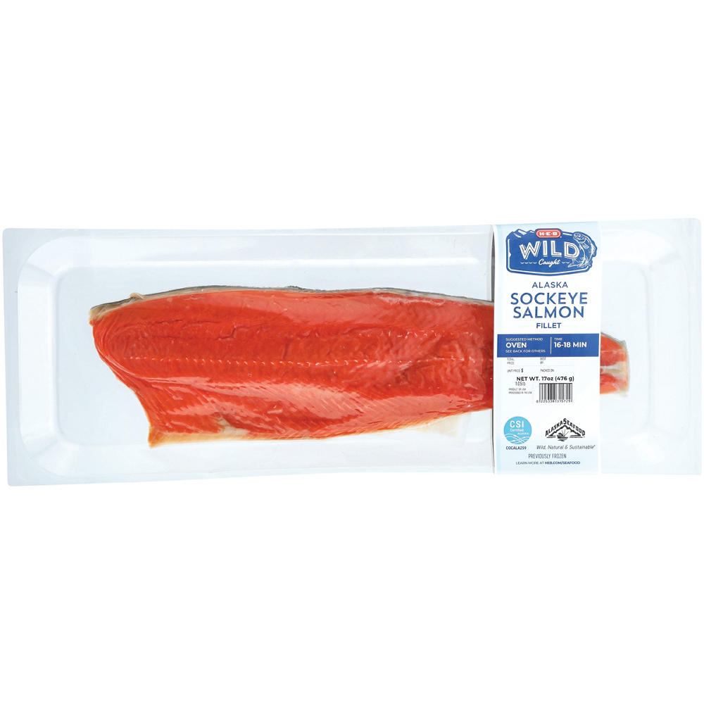 H-E-B Wild Caught Alaskan Sockeye Salmon Fillet - Texas-Size Pack, Avg. 1.5 lbs