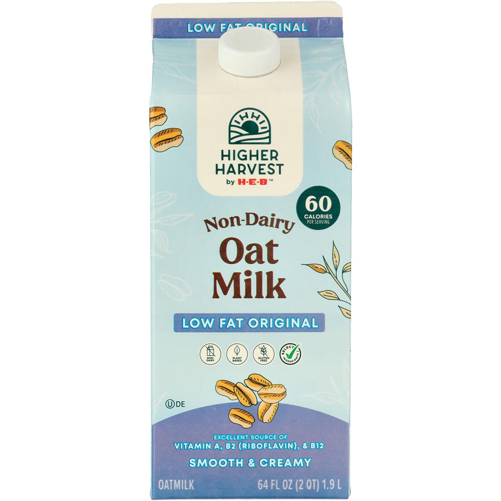 Higher Harvest by H-E-B Non-Dairy Low Fat Original Oat Milk, 1/2 gal