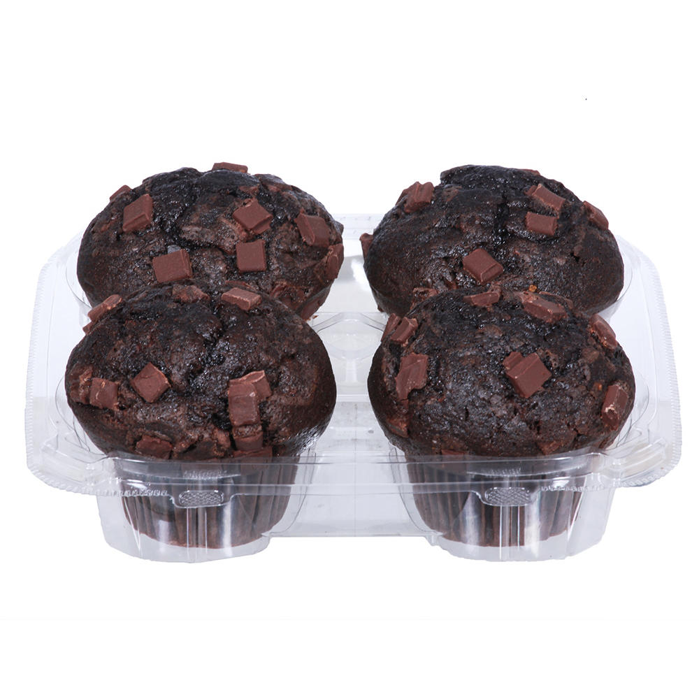 H-E-B Bakery Double Chocolate Chip Muffins, 4 ct
