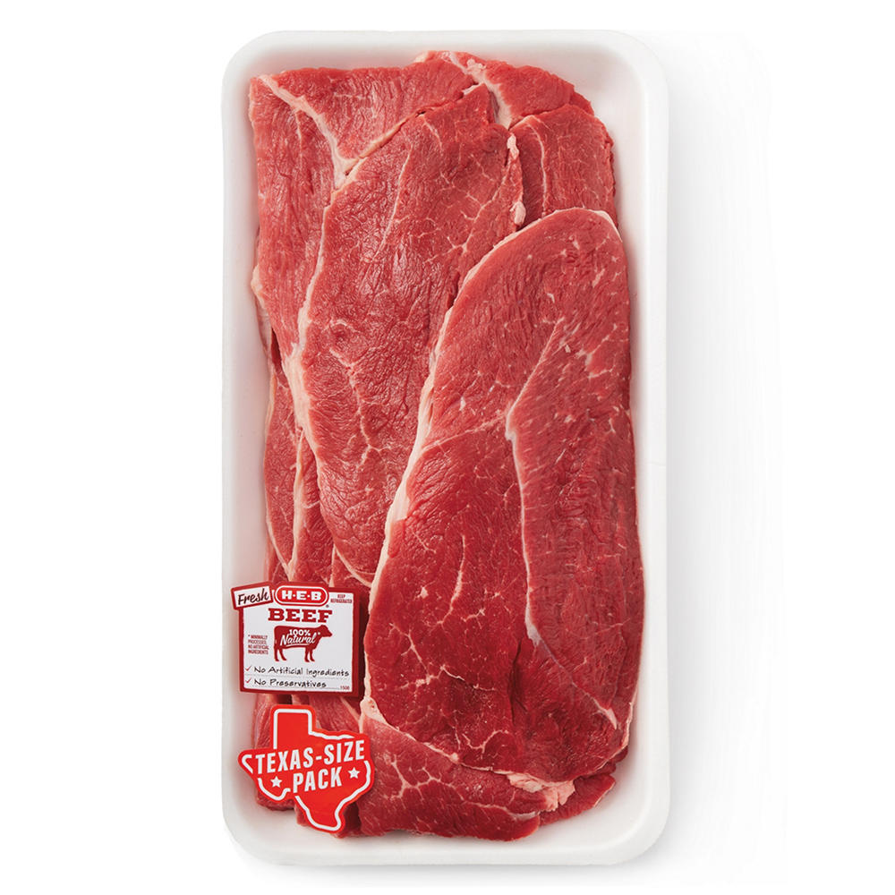 H-E-B Boneless Beef Shoulder Steaks, Thin Sliced - USDA Select - Texas-Size Pack, Avg. 2.3 lbs