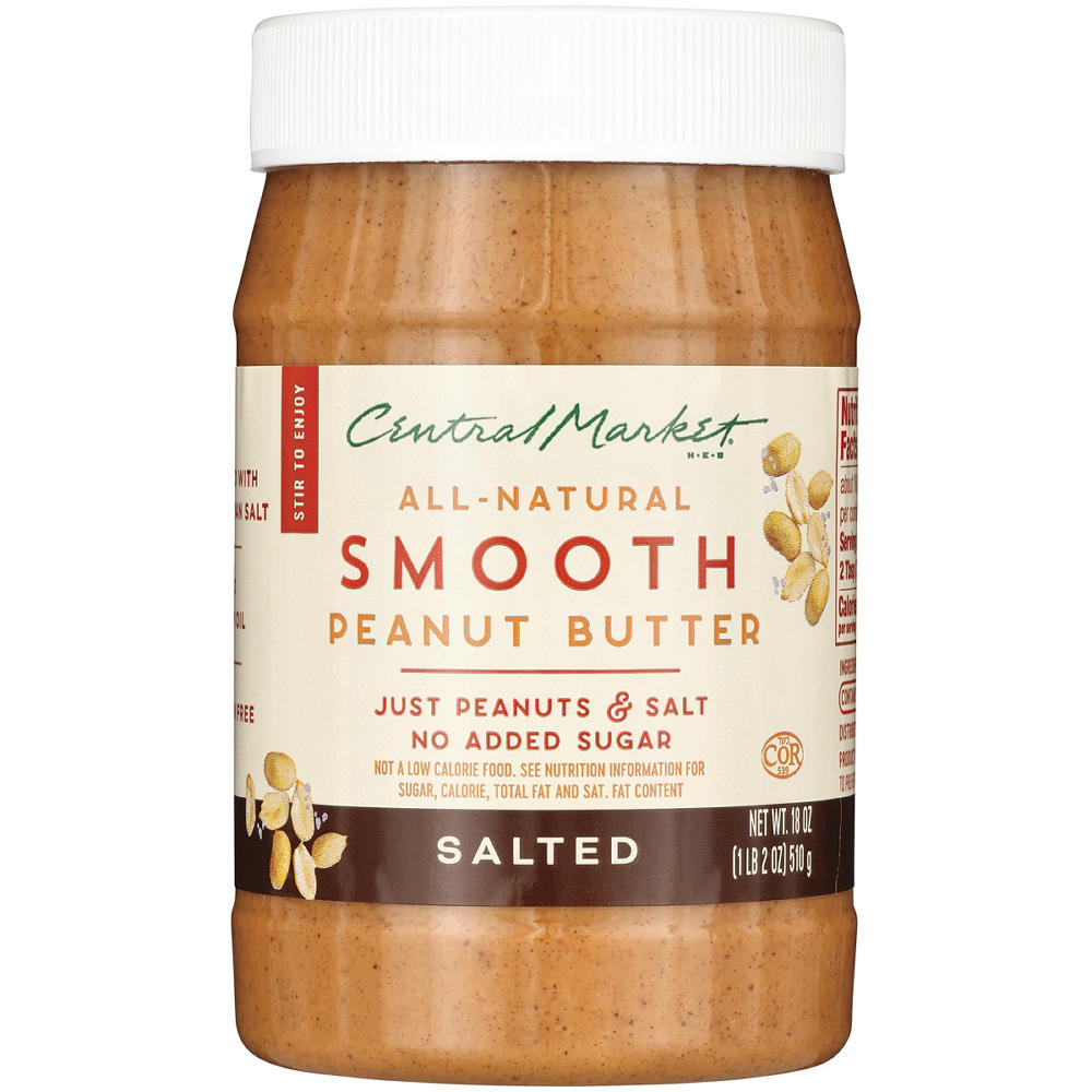 Central Market All-Natural Smooth Peanut Butter - Salted, 18 oz