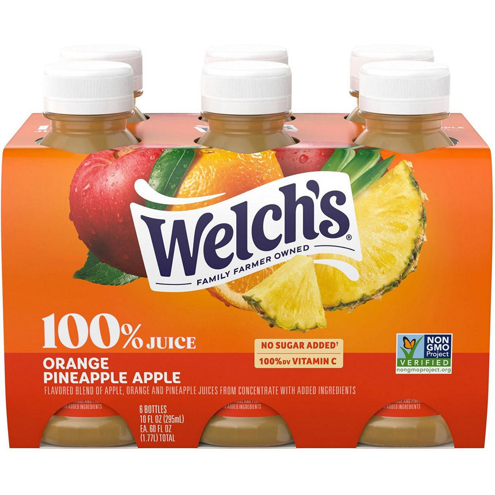 Welch's 100% Orange Pineapple Apple Juice Bottles, 6 pk, 10 oz