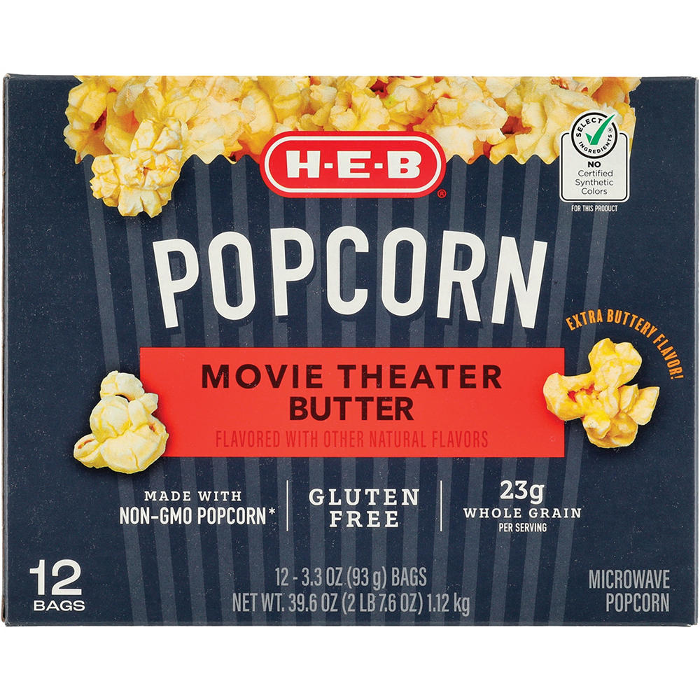 H-E-B Microwave Popcorn - Movie Theater Butter, 12 ct