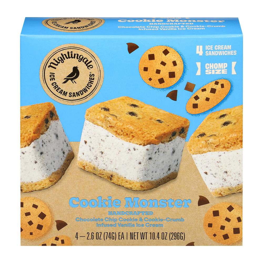 Nightingale Cookie Monster Ice Cream Sandwiches, 4 ct