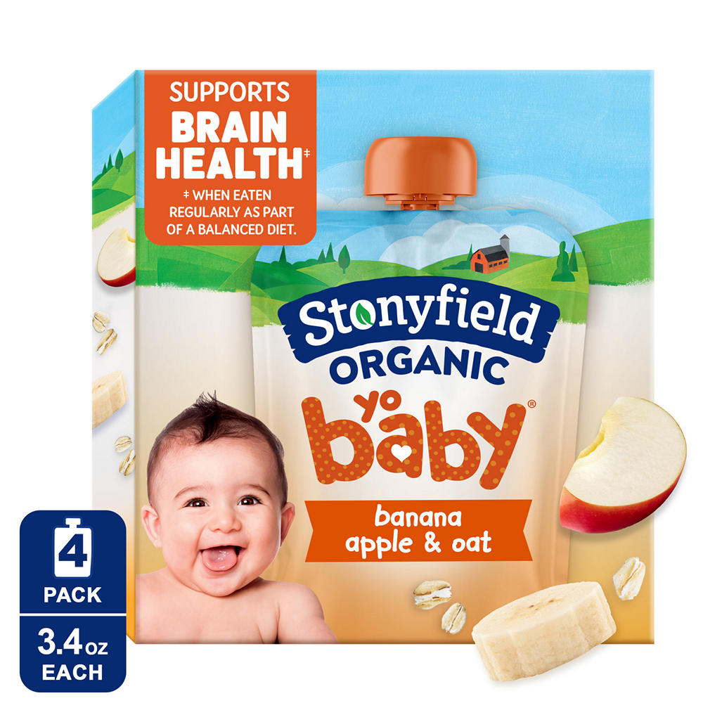 Stonyfield Organic YoBaby Whole Milk Yogurt 4 pk Pouches - Banana Apple & Oat , 3.4 oz