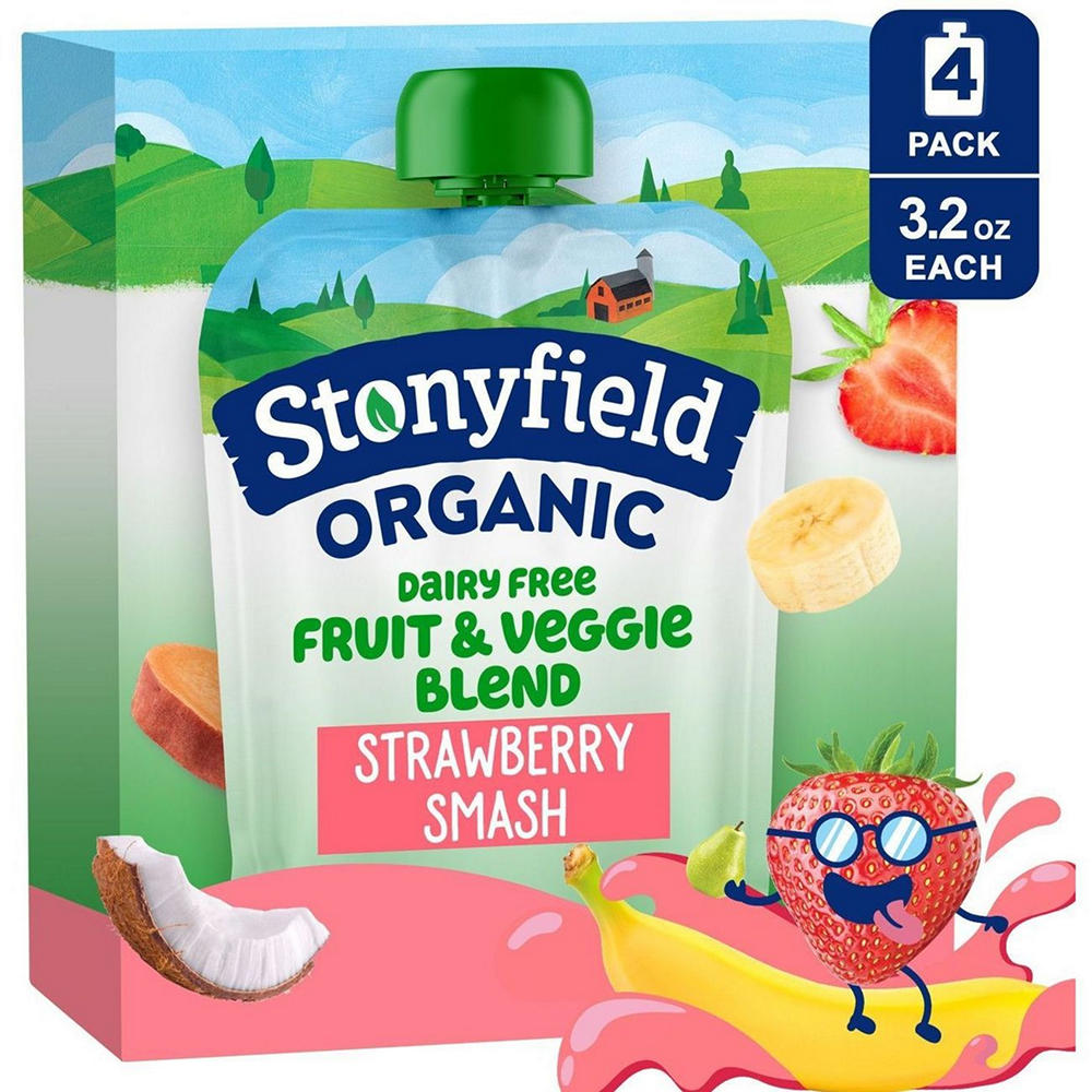 Stonyfield Organic Dairy Free Smoothie Pouches - Strawbana Smash, 4 pk