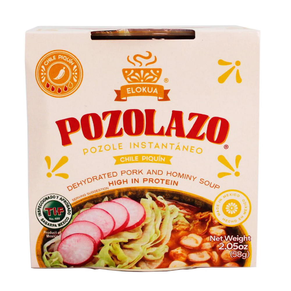 Elokua Pozolazo Pork & Hominy Instant Soup - Chile Piquin, 2.05 oz
