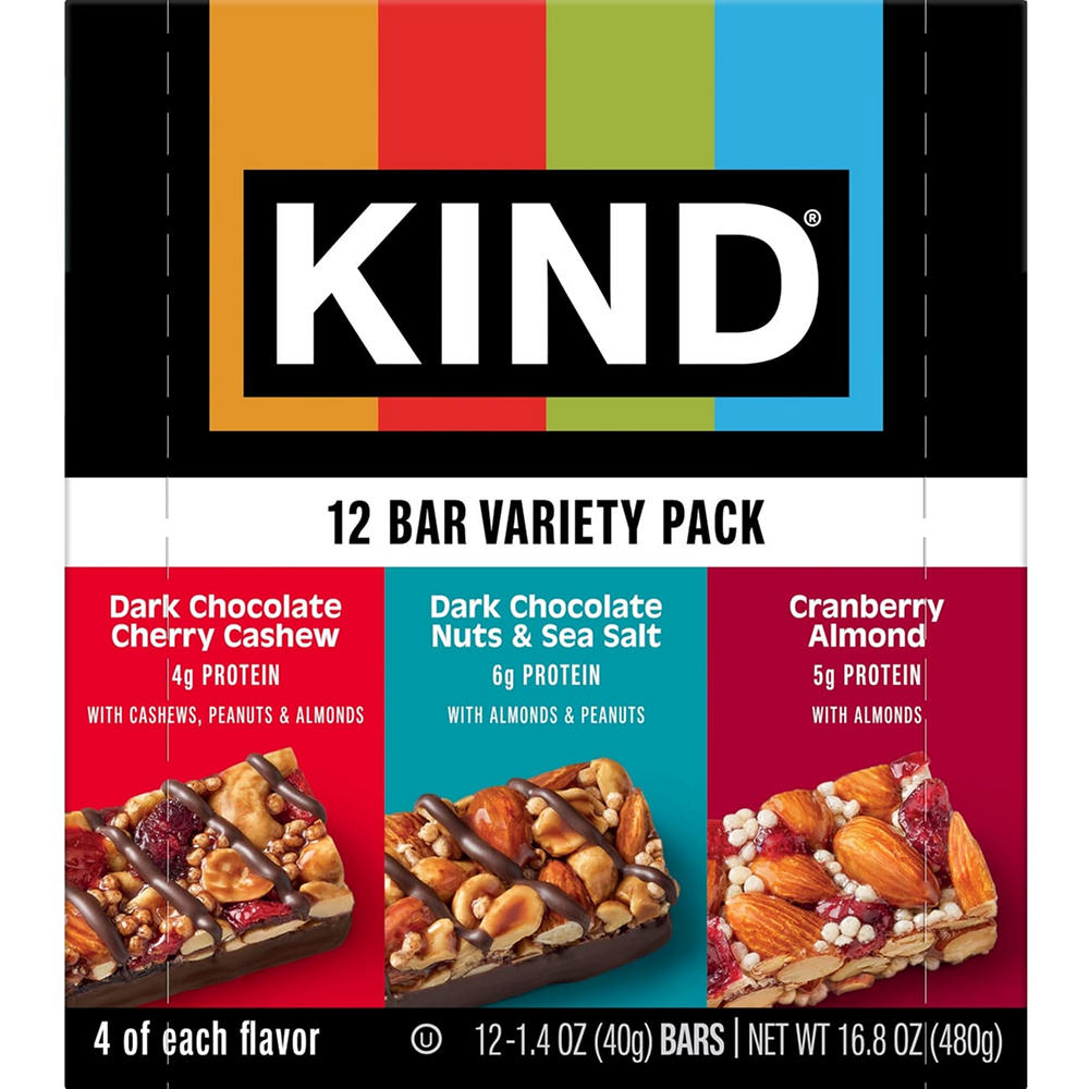 Kind Variety Bar Pack Dark Chocolates Cherry Cranberry, 12 ct